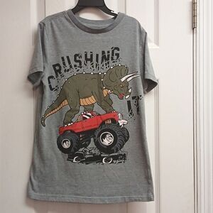 🩷FAB KIDS Boys Size L 10/12 Crushing Dinosaur Tshirt Gray
